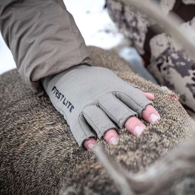 First Lite Rugged Wool Half Finger Glove | Merino Wool Fingerless Hunting Gloves for Men | Silicone Grip Palm for Shooting Dexterity