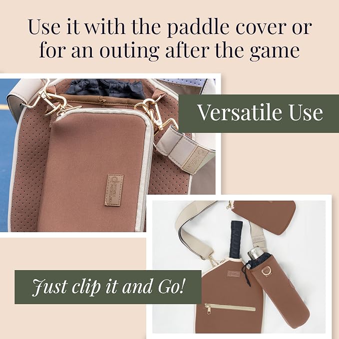 Posh Pickler Clip-On Expandable Neoprene Pouch with Zipper, Weather-Resistant Design, Secure Storage for Keys, Card, Compatible with Crossbody Paddle Cover & Strap, pickleball gifts 7.7" L x 5" W