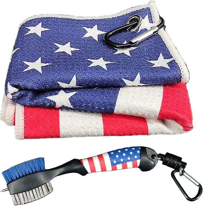 Amercian Flag Golf Towels and Brush & Golf Alignment Stick Cover, Golf Accessories for All Golfers