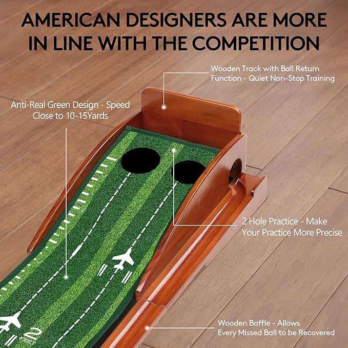 Kalramay Putting Green Indoor Golf Putting Mat – Easy to Assemble with Automatic Ball Return, Wrinkle-Free Close to Real Green Speed, Suitable for Office, Recreation Room, Patio – Ideal Gift