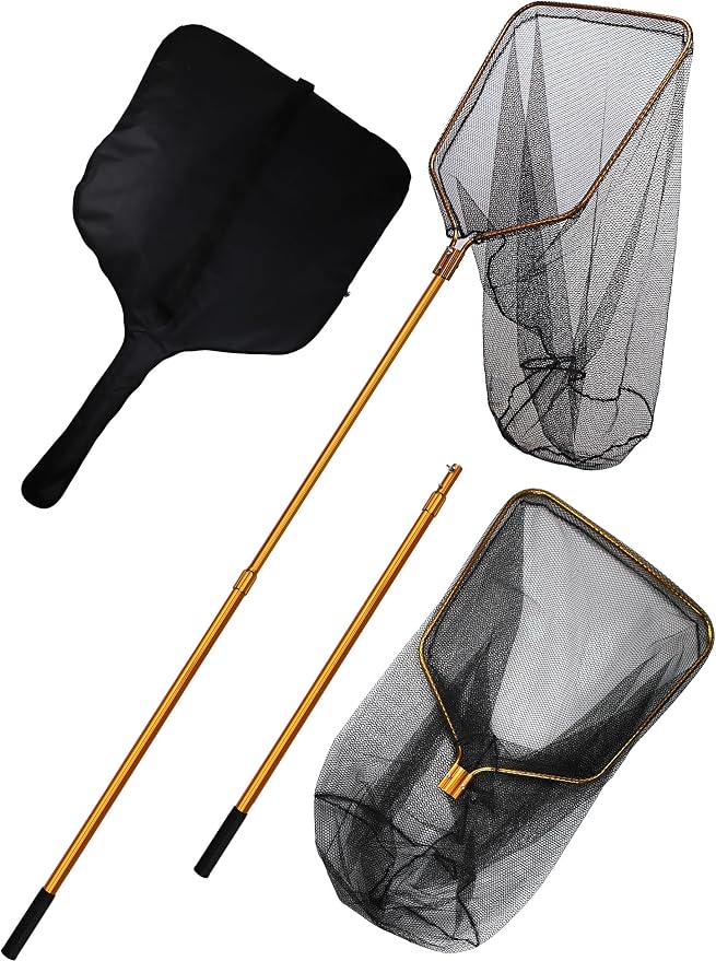 Extra Large Saltwater Fishing Net - 70.8"-105" Heavy Duty Telescopic Aluminum Handle, 37" Deep Snag-Free Rubber Mesh for Big Catfish Bass, Kayak Fishing Net with Carrying Bag