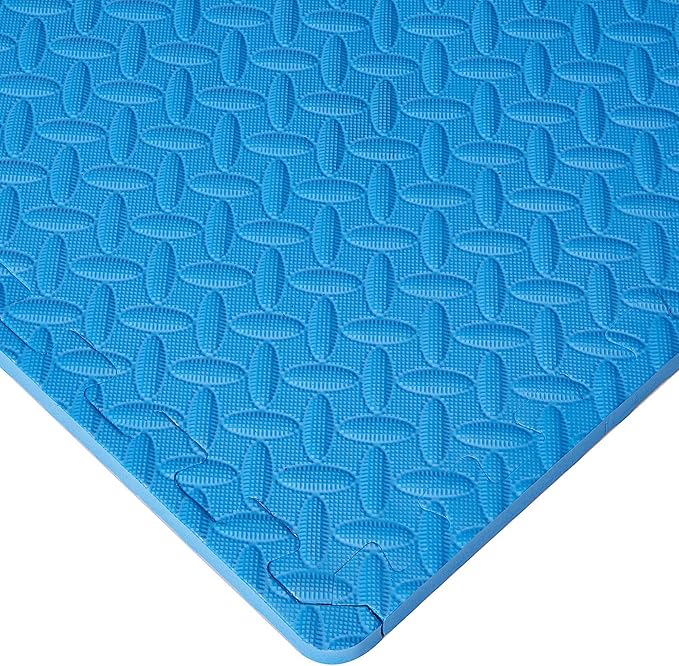 BalanceFrom Puzzle Exercise Mat 3/4" Thick, EVA Interlocking Foam Floor Tiles for Home Gym, Mat for Home Workout Equipment, Floor Padding for Kids, Blue, 24 in x 24 in x 3/4 in, 96 Sq Ft - 24 Tiles