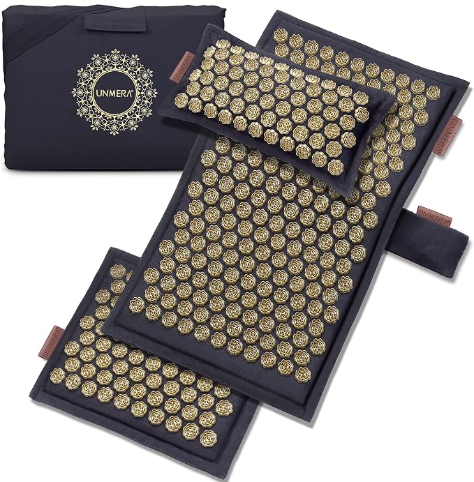 UNMERA Acupressure Mat and Pillow Set,Natural Premium Linen & Coconut Fiber Filling,for Back/Neck Pain Relief, Sciatic, Headache and Muscle Relaxation, Comes with Carrying Bag