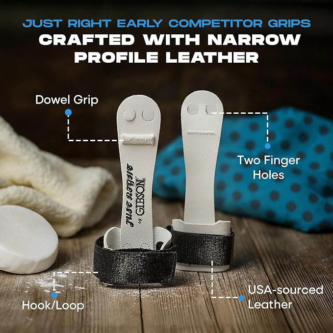 Gibson Athletic Just Right Uneven Bar Gymnastics Grips for Girls - Narrow Fit Leather Hand Grips for Gymnastics Bars - Gymnastics Equipment & Accessories, Made in USA