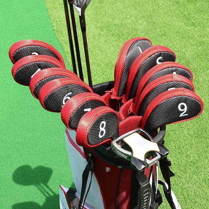 11pcs/Set Golf Club Sock Iron Head Covers Headcover with No. on Both Sides Suitable for Right and Left Handed Golfer Zipper Closure