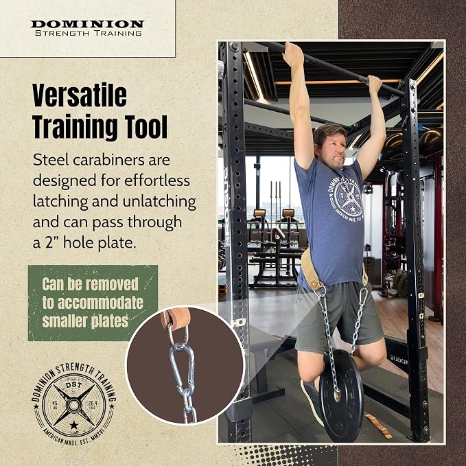 Heavy-Duty Leather Dip Belt with Steel Chain - Ultimate Accessory for Weighted Pullups, Dips, and Progressive Overload