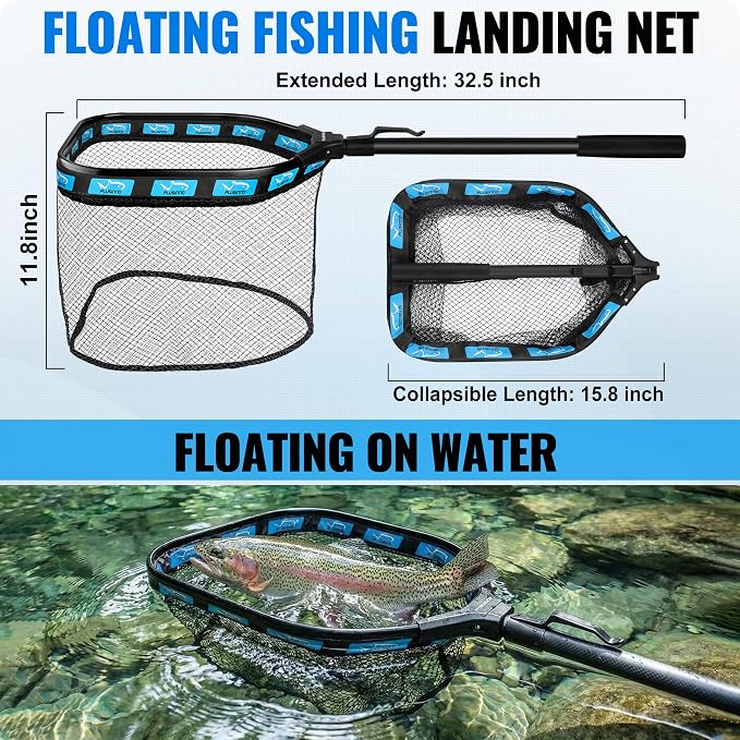 PLUSINNO Fishing Backpack with Fishing Floating Net, Fishing Gear, Tackle Boxes,Waterproof Fishing Tackle Bag, Fishing Gifts for Men