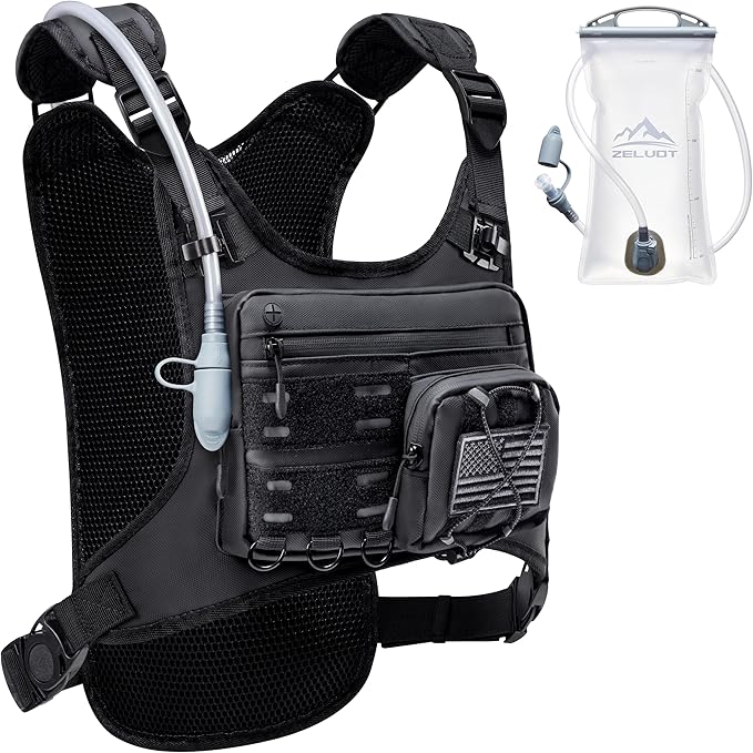Zelvot Running Vest with 2L Water Bladder, Hydration Backpack, U.S. Design Patent, Lightweight Hydration Pack with Gear Holder, Reflective Chest Pack for Men Women for Marathon