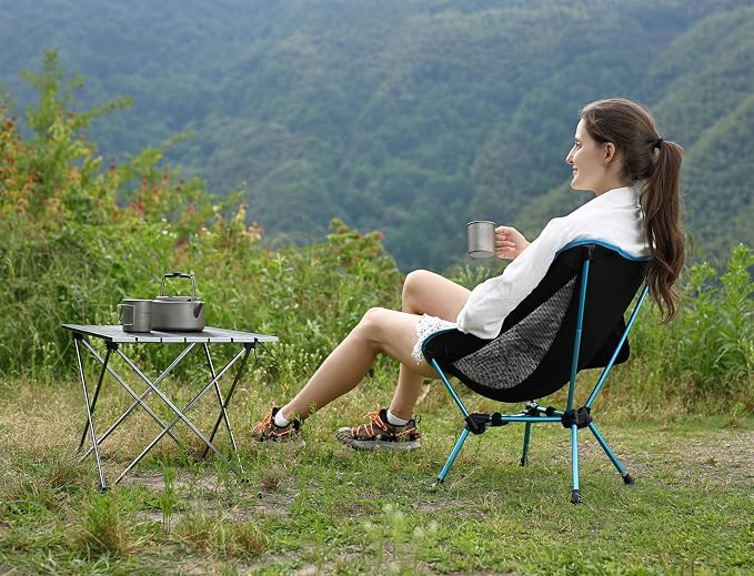 MARCHWAY Lightweight Folding Camping Chair, Portable Foldable Compact for Outdoor Camp, Travel, Beach, Picnic, Festival, Hiking, Backpacking, Supports 330Lbs (Blue)