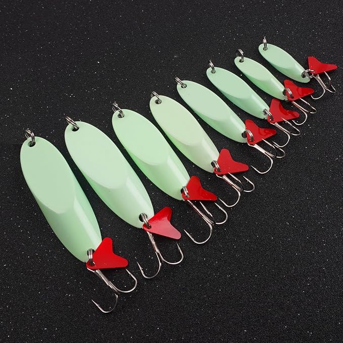 Fishing Spoons Lures, 8/10pcs Trout Spoon Lures Kit 1/5oz-2oz Hard Metal Spinner Baits for Salmon Bass Trout Pike Crappie Walleye Saltwater Freshwater Fishing Gear
