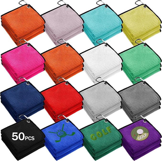 Batiyeer Golf Towels Bulk for Bags 16'' x 24'' Microfiber Waffle Pattern Golf Towels Trifold with Clip for Hiking,Tournament, Yoga