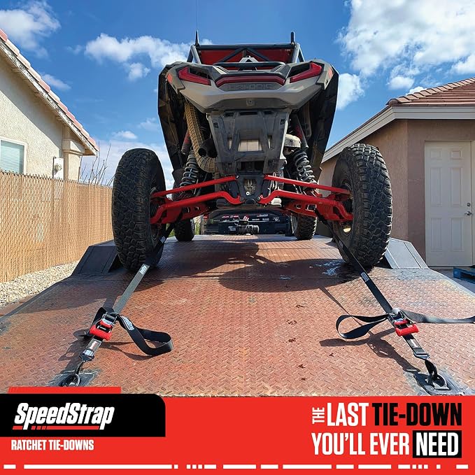 SpeedStrap 1.5" x 10' Ratchet Tie-Down with Soft-Tie. Ideal for Camping, Cargo Management, Overlanding, Off-Road, Securing UTV's, Side-by-Side (SxS) Vehicles - Black (2 Pack)