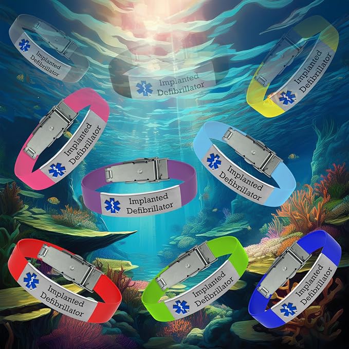 Implanted Defibrillator Medical Alert Bracelet - Adjustable Silicone Band, Engraved Medical ID Tag, Assorted Vibrant Colors for Quick Identification (Lime Green)