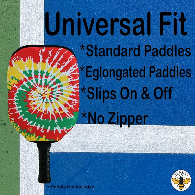 BeeJos Spirl Tie-Dye: Premium Slip-On Pickleball Paddle Cover-Fits Standard Size Paddles-Zipperless (Paddle not Included) Handmade in USA