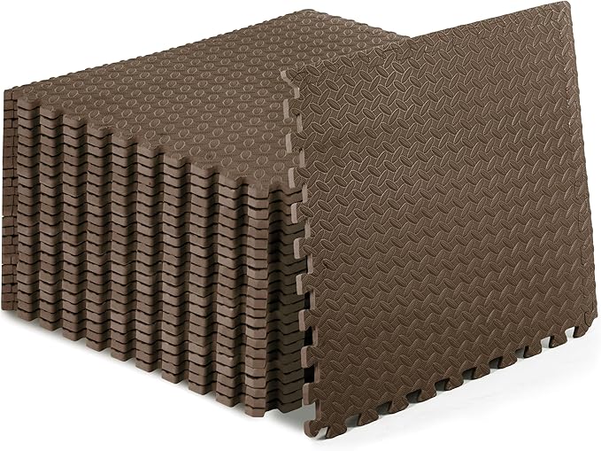 ProsourceFit Exercise Puzzle Mat 1/2-inch, EVA Interlocking Foam Floor Tiles for Home Gym, Workout Equipment, Kids Play Areas, Brown, 96 Sq Ft - 24 Tiles