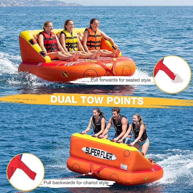 3-Person Towable Tubes for Boating with Towable Rope, Couch Reversible Boat Tube, Padded Bolster Guard Handles & Quick-Connect Tow Point | Towable Rope,Couch Reversible Boat Tube,Padded Bolster Guard Handles,Quick-Connect Tow Point