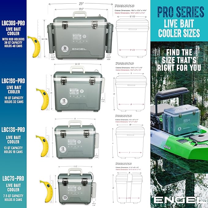 ENGEL Live Bait Cooler PRO for Fishing - Portable Minnow and Bait Bucket with Lithium-Ion Rechargeable Aerator