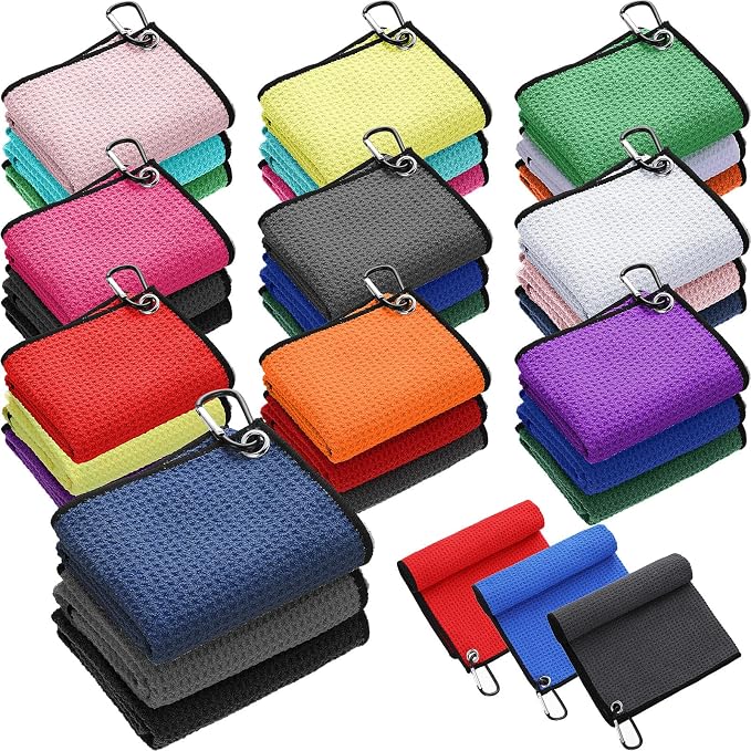 Batiyeer 30 Pcs Bulk Golf Towels for Golf Bags 16'' x 16'' Microfiber Fabric Golf Towel Waffle Pattern with Clip for Bags Men Mini Tournament Fitness Yoga Camping(Colorful)