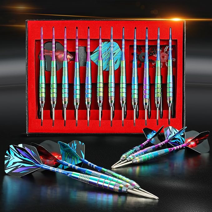 WINSDART Steel Tip Darts 12 Pack Set with Nonslip Iron Barrel Aluminum Dart Shafts and Flights Darts Sharpener an Gift Box