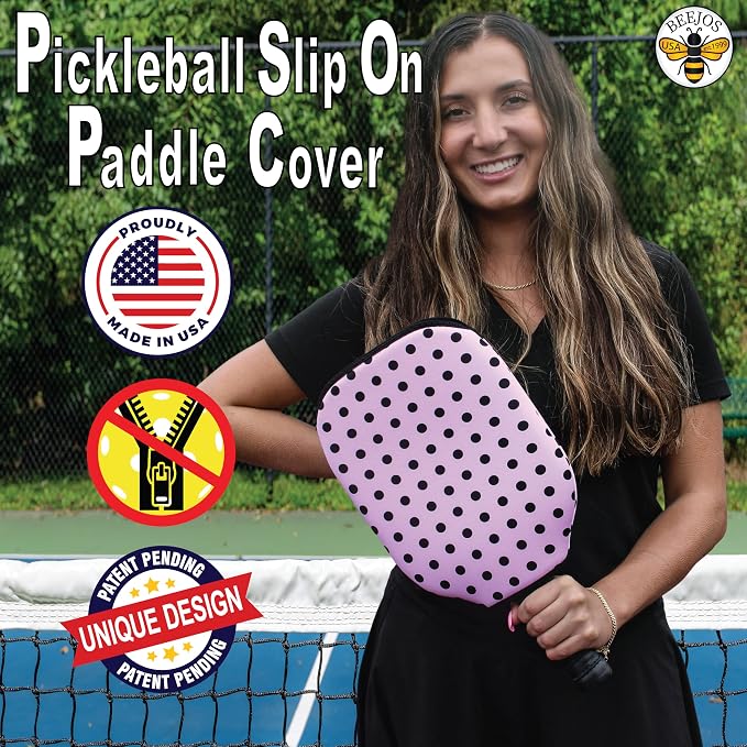 BeeJos Women's Polka Dot Collections: Premium Slip-On Pickleball Paddle Cover-Fits Standard Size Paddles-Zipperless (Paddle not Included) 6 Color Variations