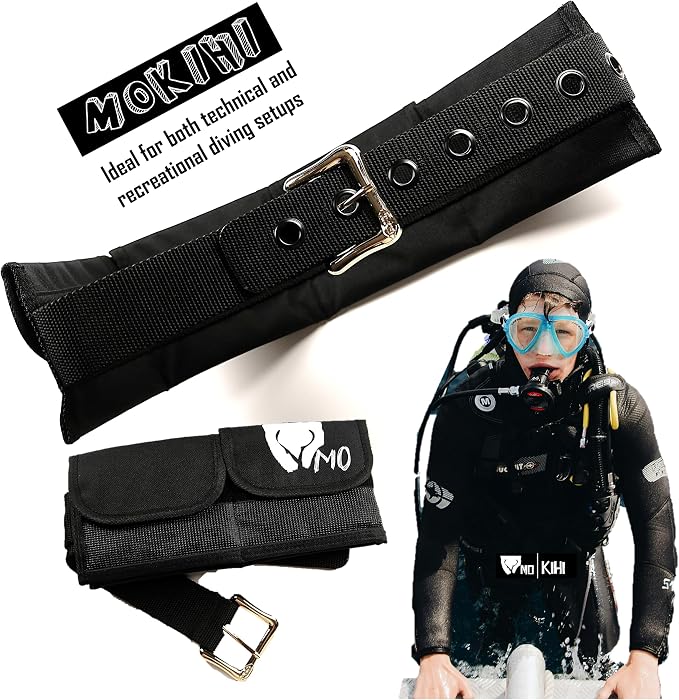 Pro Scuba Diving Weight Belt with 4 Pockets, Quick Release Buckle, Adjustable Waist 115cm, Lead Protection, Heavy-Duty for Scuba, Freediving, Spearfishing