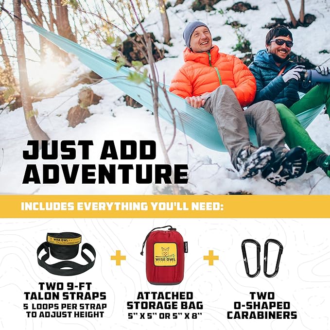 Wise Owl Outfitters Camping Hammock – up to 500lbs Portable Hammock with Tree Straps - Travel, Backpacking, Hiking, Outdoors Camping Gear - Single or Double