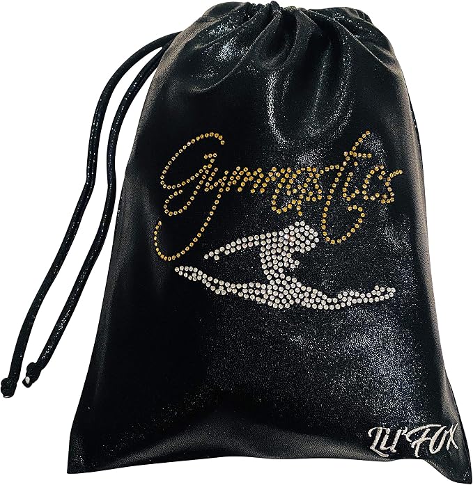 LIL'FOX 8"x10" Drawstring Gymnastics SMALL GRIP BAG 26x20cm - Lightweight Bag for Personal Equipment - Shiny Foil Rhinestones