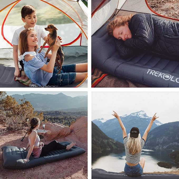 TREKOLOGY Sleeping Pad for Camping - Infaltable Mat – 73.2"x 29.9" Premium with Built‑in Pump, Neck‑Support Pillow, Thick 4.9" Height – Ultralight Sleep Pad for Tent, Backpacking & Travel