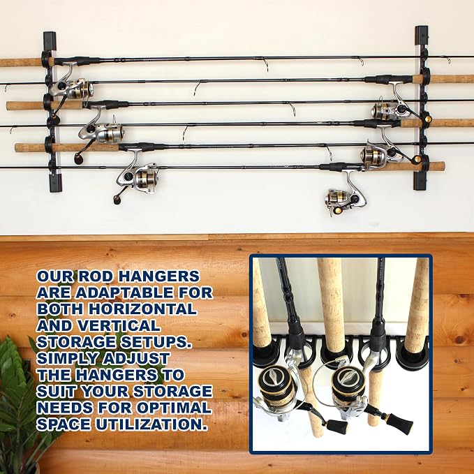 Rush Creek Creations 6 Rod Fishing Holder - Vertical/Horizontal Rack for Garage Organization and Wall Storage