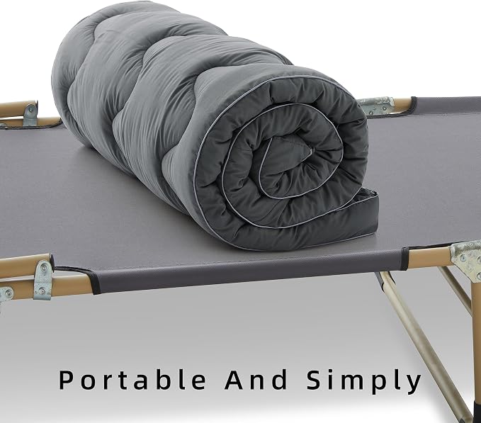 Jamdok Cot Mattress Topper for Camp Cot/Rv Bunk/Narrow Twin Beds(75”X30”),Thickened Quilted Cot Pad,Lightweight Foldable Sleeping Mat for Traveling Hiking Backpacking,Portable