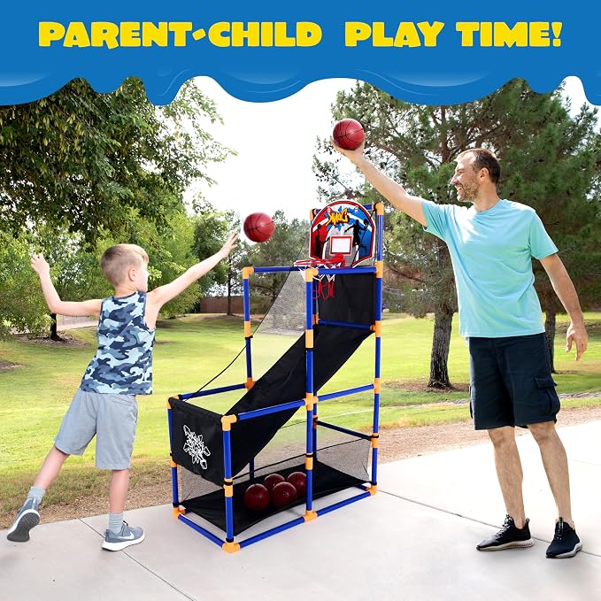 JOYIN Arcade Basketball Game Set with 4 Balls and Hoop for Kids 3+ Years Old Indoor Outdoor Sport Play - Easy Set Up - Air Pump Included - Ideal for Competition