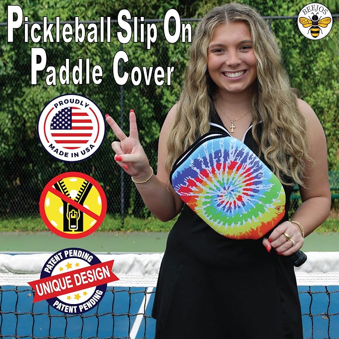 BeeJos Spirl Tie-Dye: Premium Slip-On Pickleball Paddle Cover-Fits Standard Size Paddles-Zipperless (Paddle not Included) Handmade in USA