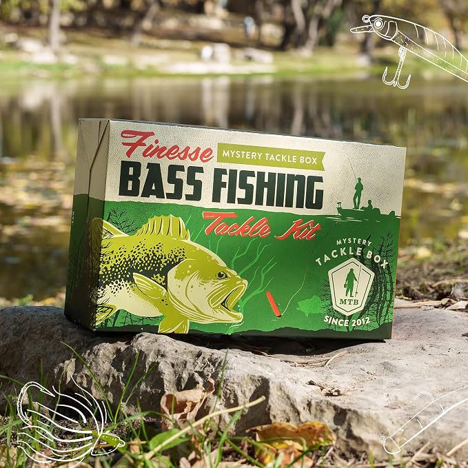 Catch Co Mystery Tackle Box Finesse Bass Fishing Kit (6-8 Baits & Decal) | 6-8 Baits for Largemouth and Smallmouth Bass - Includes Decal, Fishing Gifts, Fishing Gifts for Men