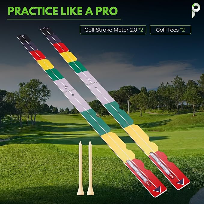 2PCS Golf Putting Aid Stroke Meter 2.0, Professional Putting Training Aid for Stroke Length, Speed & Distance Control, Alignment Putting Sword Start Line Trainer for Indoor & Outdoor Practice