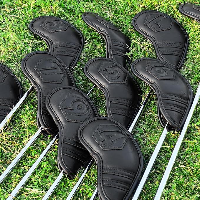 Magnetic Golf Iron Covers Set 10 Pcs Golf Iron Headcovers PU Leather Easy Off/On Protective Cover