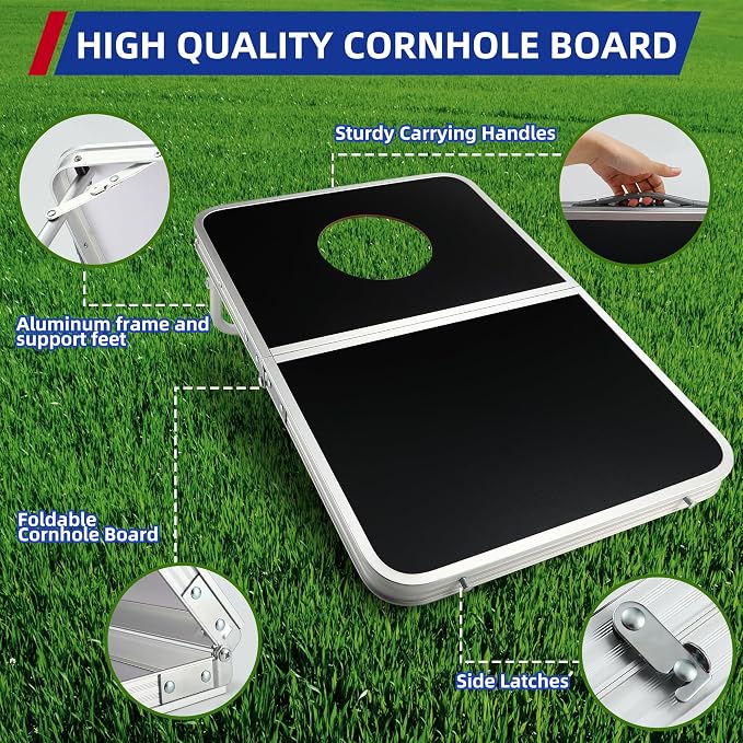 Foldable Lightweight Cornhole Board Set | Aluminum Alloy Edging,2x1.3ft,8 Bean Bags,Portable Corn Hole Games for Adults,for Outdoor Patio Travel Tailgate