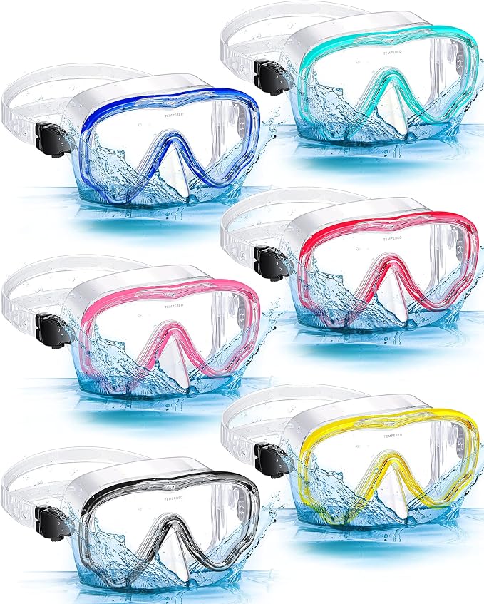 LEIFIDE 6 Pack Adult Snorkel Swim Mask Bulk Diving Mask Swim Goggles Silicone Anti Fog Swimming Goggles with Nose Cover Wide View Tempered Glass Dive Mask Anti Leak Pool Goggles for Youth Man Woman