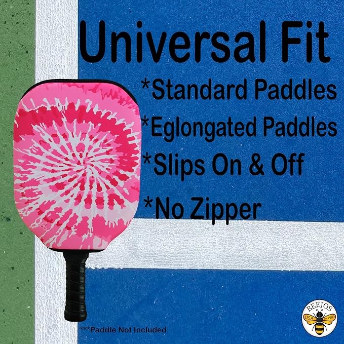 BeeJos Spirl Tie-Dye: Premium Slip-On Pickleball Paddle Cover-Fits Standard Size Paddles-Zipperless (Paddle not Included) Handmade in USA
