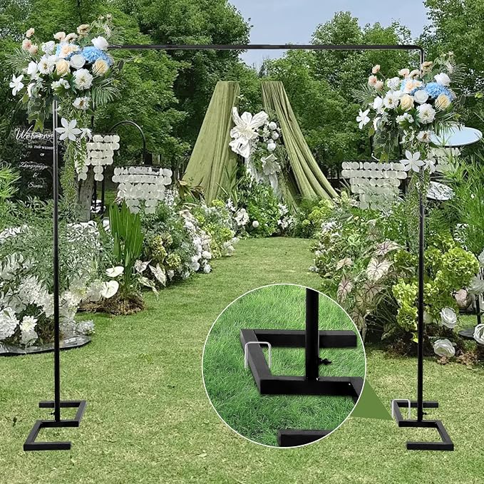 Square Backdrop Stand, 8.2FT Black Wedding Arch, Heavy Duty Balloon Arch Stand, Over The Table Rod Stand with Clamps, Adjustable Photo Booth Background, Backdrop Frame for Valentines Day Party