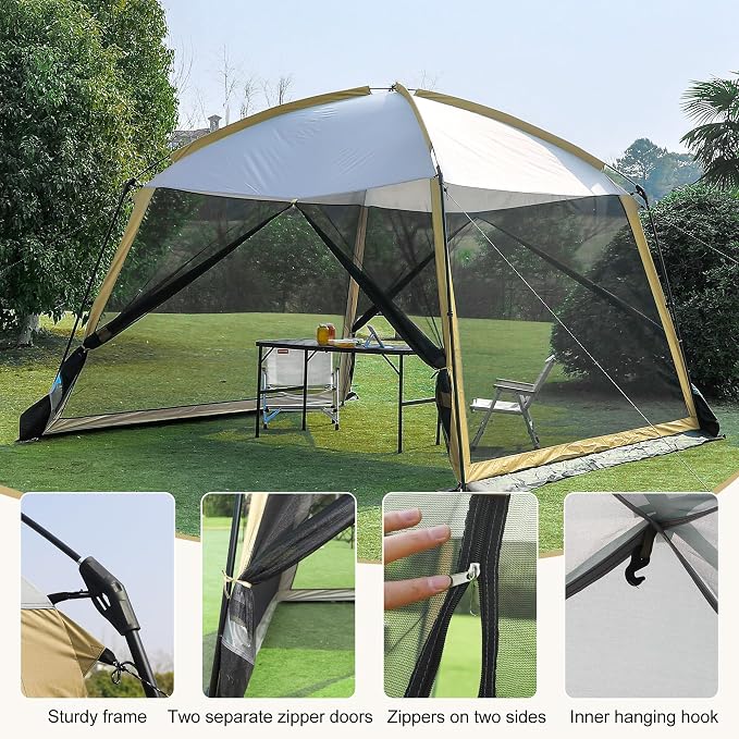 GREGIN Screen House Room 11x11 Ft Mesh Net Tent Canopy Shelter Gazebo, Easy Setup & Waterproof & Sunshade, Suitable for Camping Trip, Backyard, Beach, Picnic