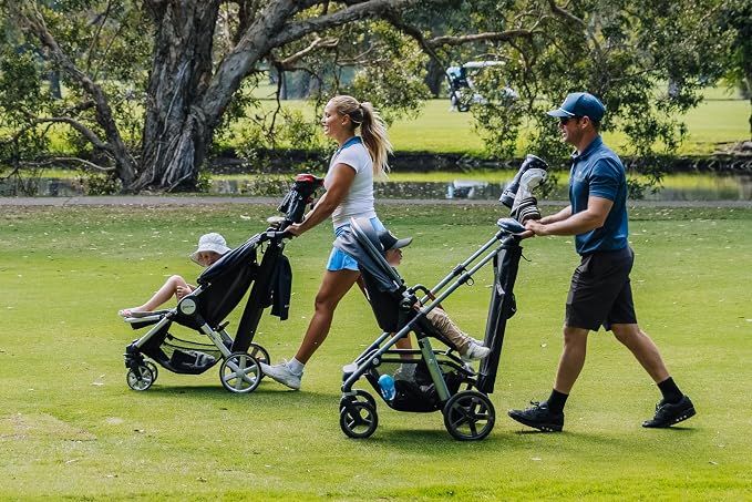 Golf Bag for Baby Stroller, Fits a Full Set of Clubs, Attaches to Most Strollers, Accessory Pockets for Balls, Tee's, Gloves and More.
