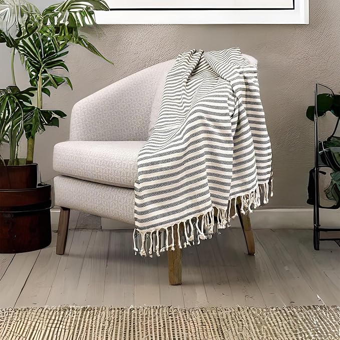 Bazaar Anatolia Turkish Beach Towel – 100% Cotton, Quick Dry, Sand Free Boho Farmhouse Style for Bathroom, Travel, Camping – Oversized 71x39 Inches – Arpa Black