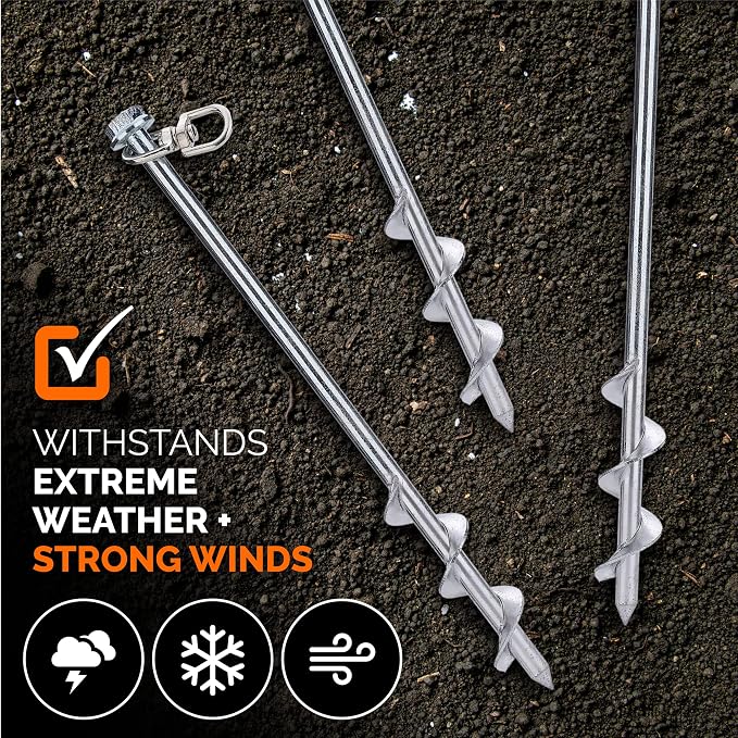 Earth Anchors - 12" Set of 8 Heavy Duty Ground Stakes - Screw in Anchors for Mobile Homes, Sheds, Swing Sets, Trees & Canopies - Includes Drill Bit