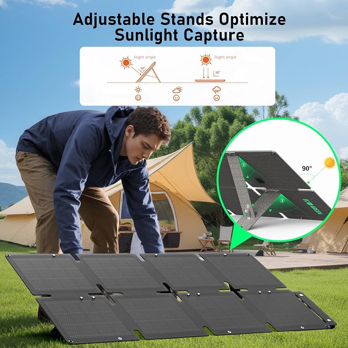 Portable Solar Panel 60W, Monocrystalline 24.8% High Efficiency Foldable Solar Panel, USB C Port, IP65 Waterproof with Kickstand, Solar Panel for Camping RV Backpacking Outdoor Use