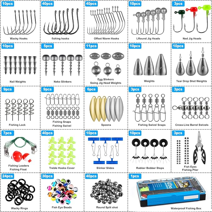 472PCS Fishing Accessories Kit, Waterproof Tackle Box with Tackle Included, Fishing Gifts for Men Included Hooks, Weights, Pliers,Fishing Gear and Equipment for Bass Trout