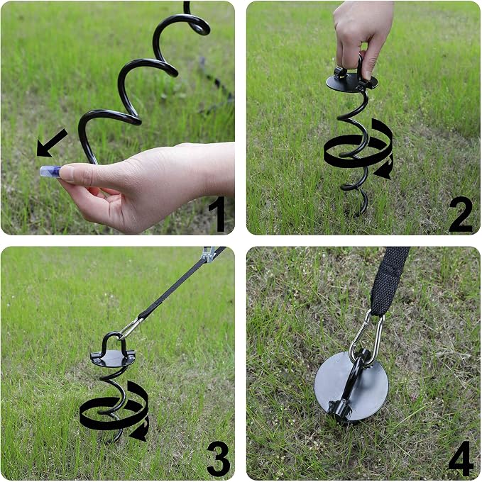 ABCCANOPY 10" Spiral Ground Anchor with Straps for Anchor Swings Set Down, Tent (Black)
