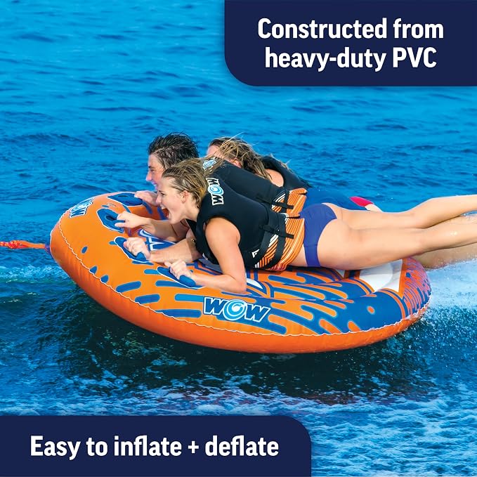 Wow Sports Nova 3 Towable Deck Tube - 1-3 Person - 510 lb Capacity - Heavy-Duty PVC - for Boating - Youth & Adults