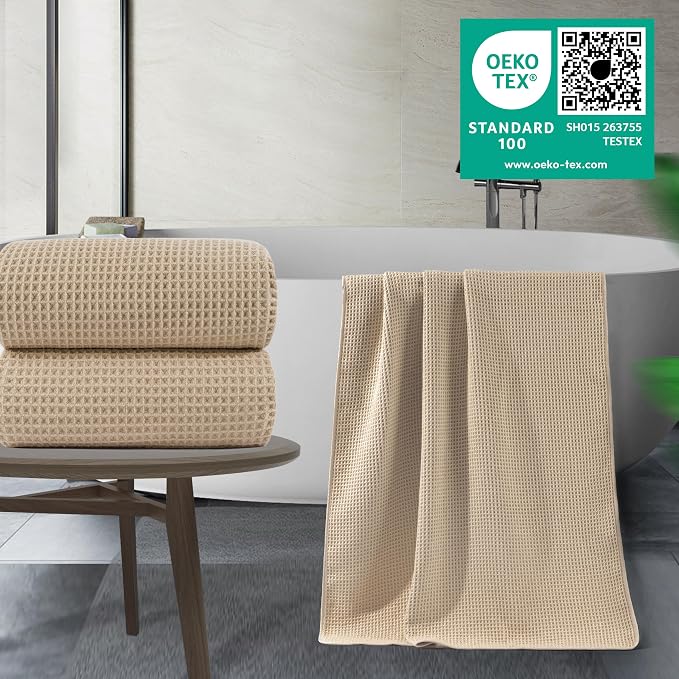POLYTE 430 GSM Microfiber Quick Dry Lint Free Bath Sheet, 70 x 35 in, Set of 2 (Waffle Weave)