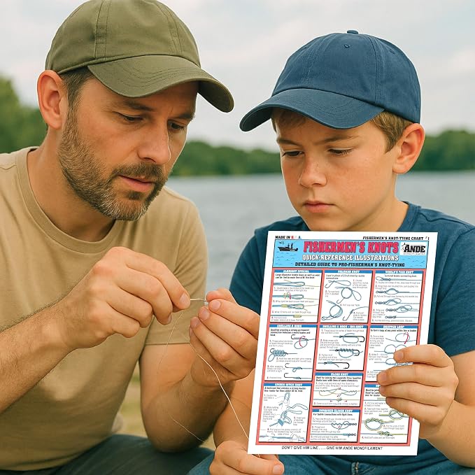 Fishing Knot Tying Chart Set #1-8 - Waterproof Quick Reference Guide to Essential Fishing Knots - (Freshwater, Saltwater, and Fly Knots) - Double-Sided & Easy to Read - Great Gift for Beginners