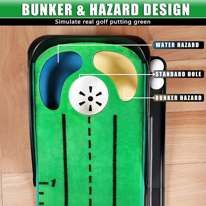 CHAMPKEY Professional Hazard Golf Putting Green Come with Golf Putting Gates and Putting Mirror - Progressive Slope Tech and Noise Reduction Tech Golf Putting Mat